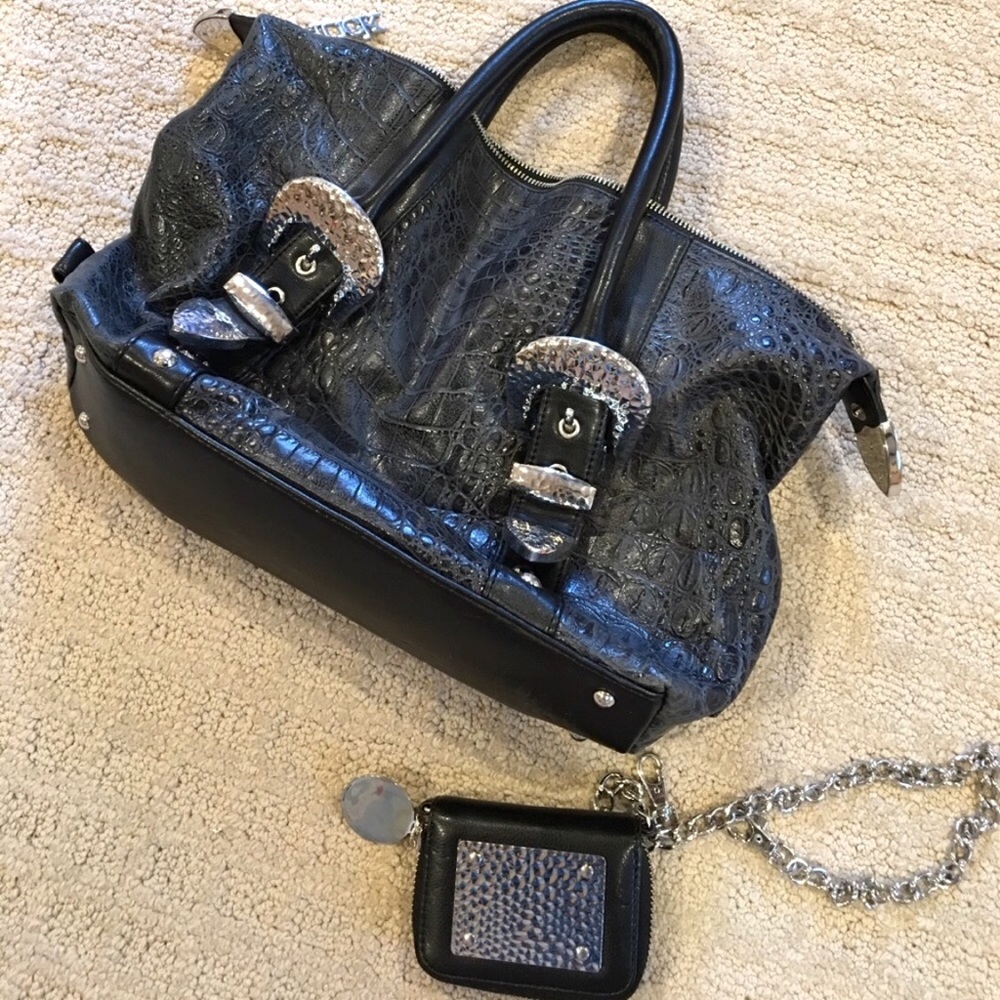 New CHARM & LUCK black leather handbag wallet